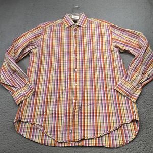 Etro Milano Dress Shirt Mens 42 Orange Check Long Sleeve Cotton Italy 34 35